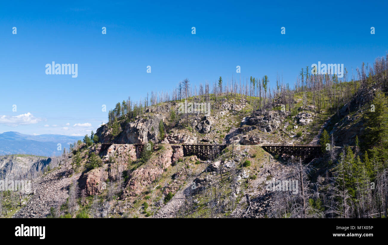 Treno traliccio sul bollitore valle ferroviaria nei pressi di Kelowna, British Columbia, Canada Foto Stock