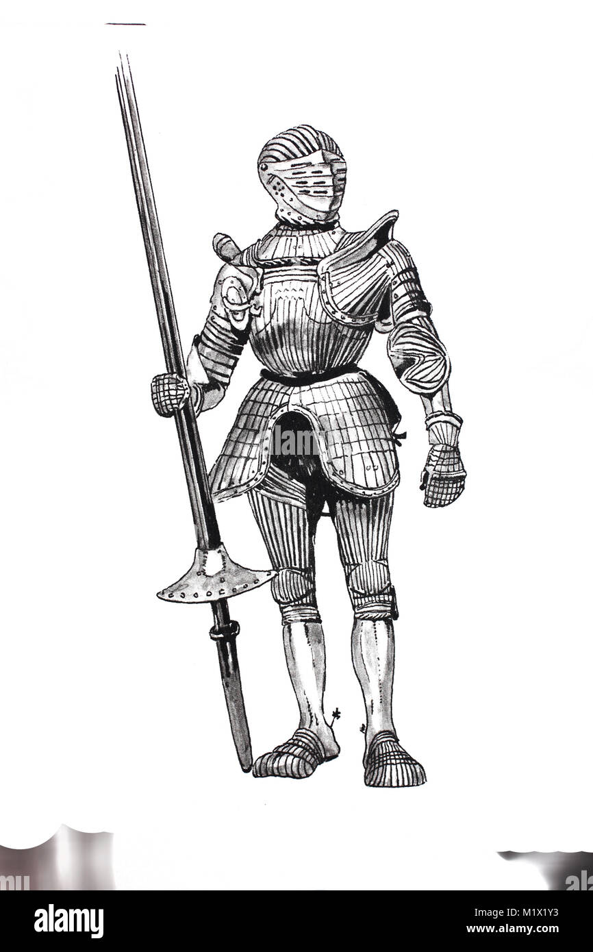 Moda, abbigliamento, armor nel tardo Medioevo, tedesco armatura in acciaio intorno al 1515, con alti margini di spalla, il passe-gardes, digitale migliorata la riproduzione di un originale di stampa dal XIX secolo Foto Stock