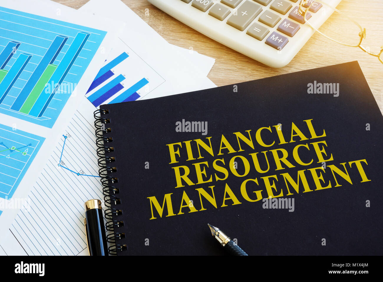 FRM risorse finanziario relazione di gestione su una scrivania in ufficio. Foto Stock