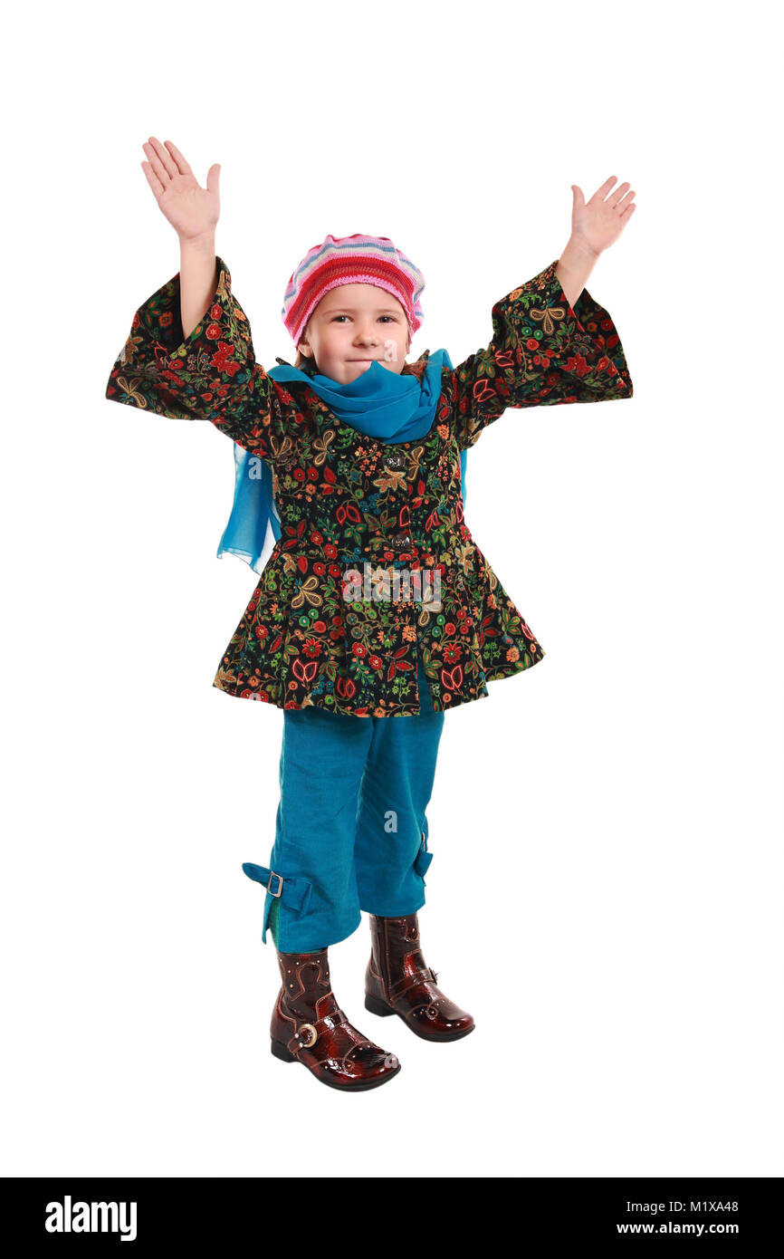 Ritratto di 5-anno-vecchia ragazza in abbigliamento moderno Foto Stock