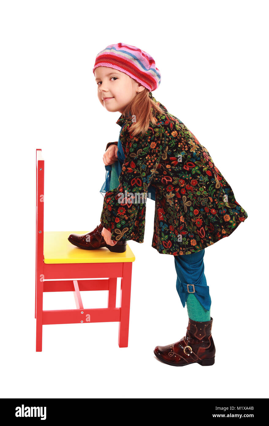 La ragazza fermagli nuovi soffietti Foto Stock