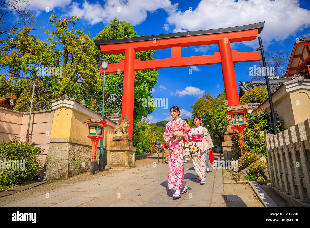 Torii Gate del santuario Yasaka Foto Stock