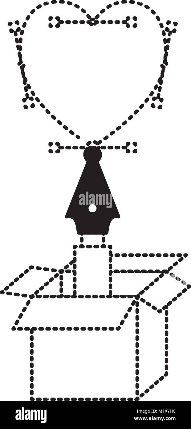 Cuore progettazione disegna con la penna stilografica su scatola di cartone nero contorno tratteggiato Illustrazione Vettoriale