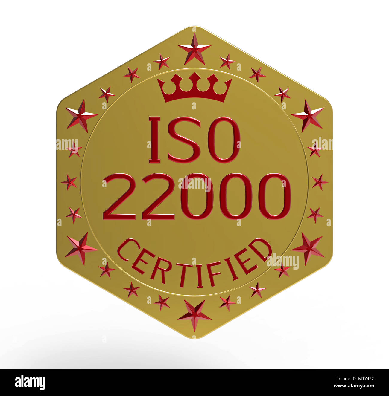ISO 22000 standard, sistema di gestione della sicurezza alimentare, 3D rendering, isolato su bianco Foto Stock