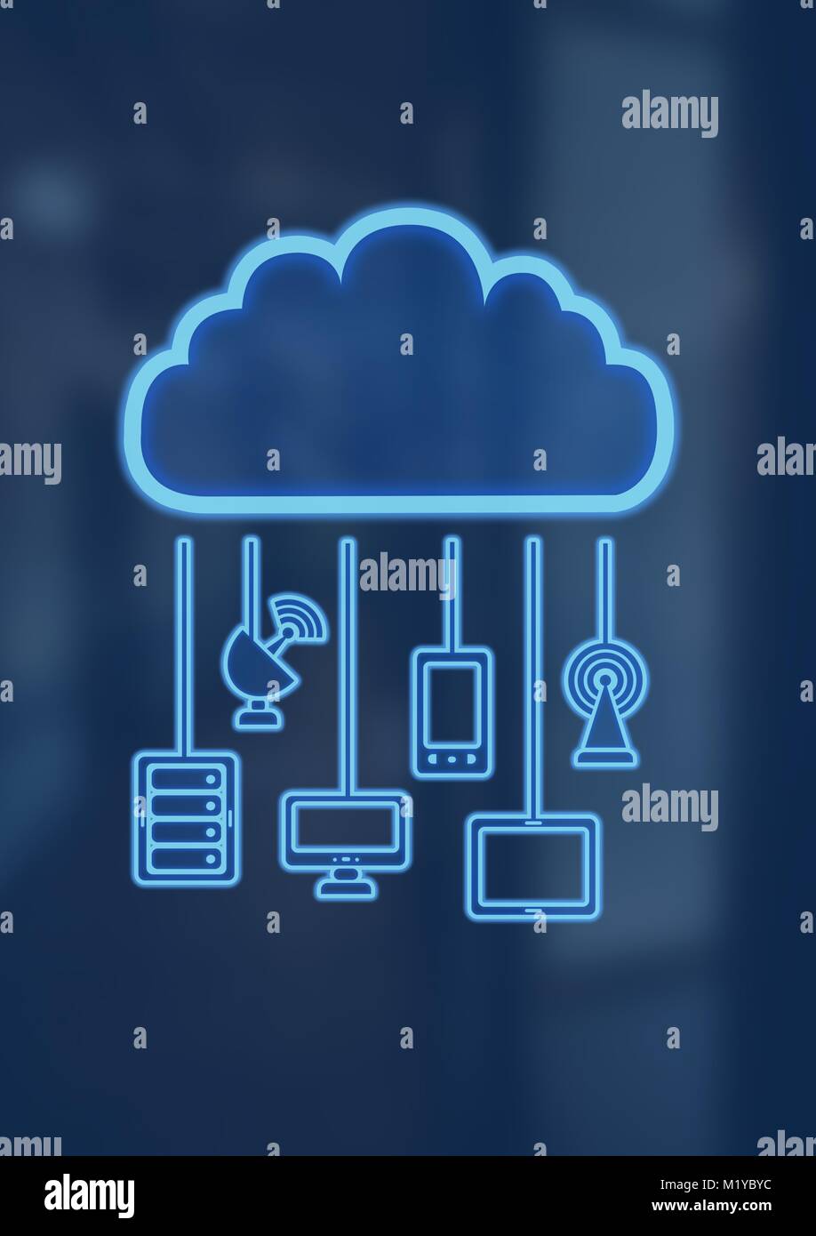 Icona a forma di nuvola e appendere i dispositivi di connessione Foto Stock