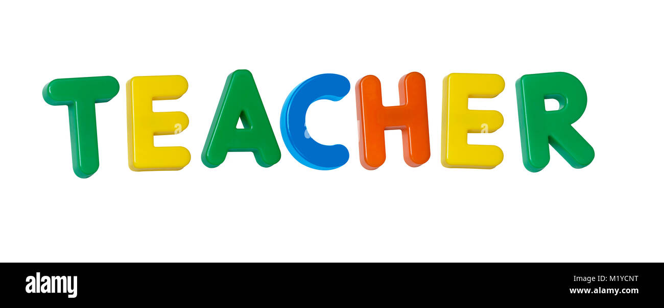 La parola "insegnante" costituita da plastica colorata lettere Foto Stock