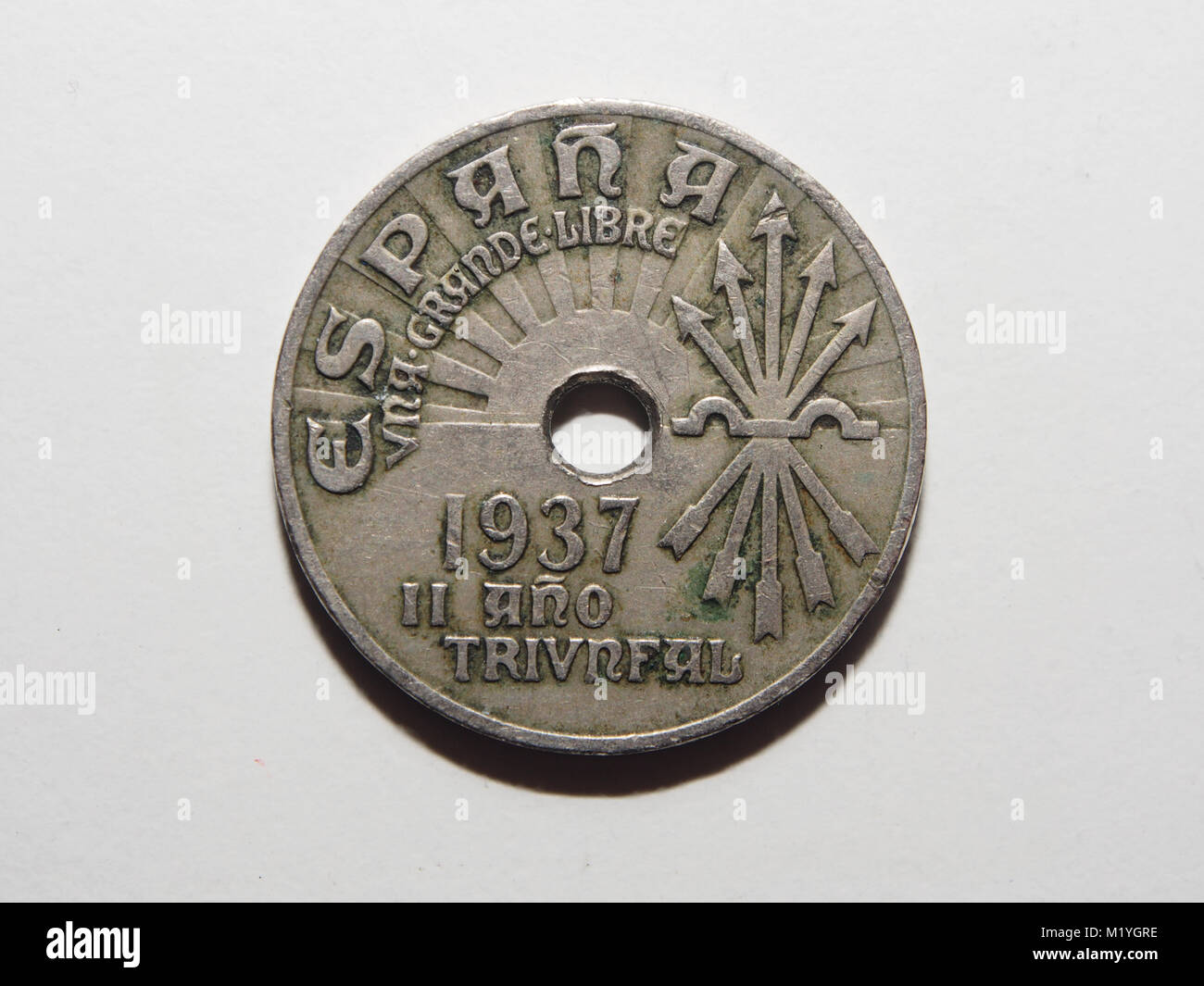 Una spagnola 1937 25 Centimos coin Foto Stock
