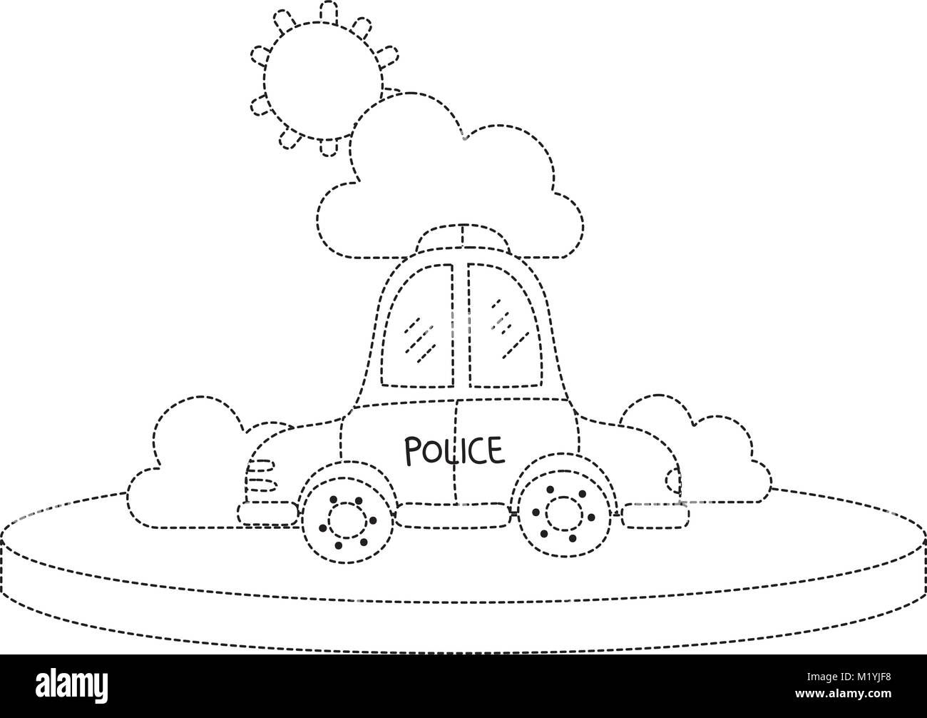 Forma punteggiata di polizia servizio di auto con il cloud e sun Illustrazione Vettoriale