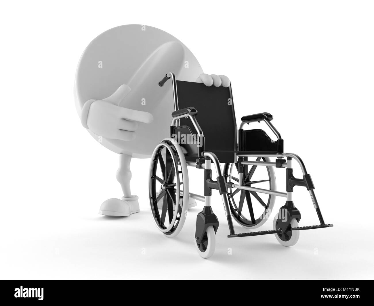 Carattere di tablet con sedia a rotelle isolati su sfondo bianco Foto Stock