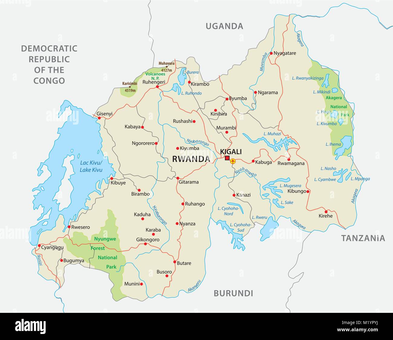 Mappa del ruanda Immagini Vettoriali Stock - Alamy