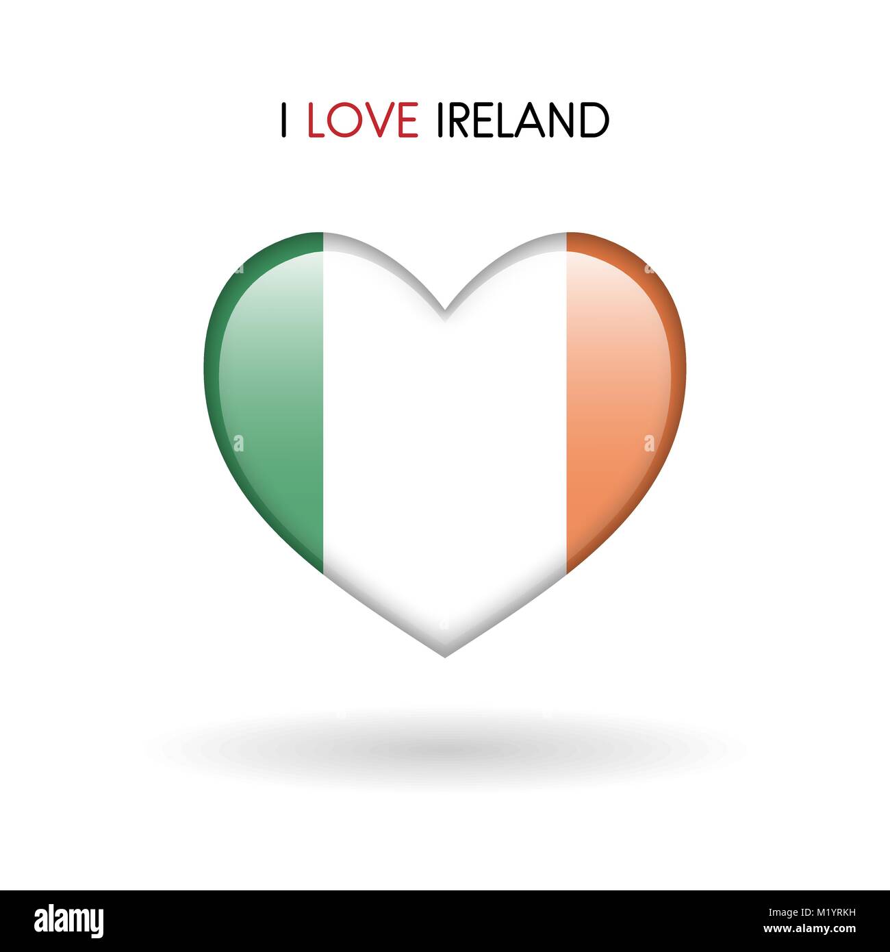 Amore Irlanda simbolo. Cuore di bandiera icona lucida su uno sfondo bianco isolato illustrazione vettoriale EPS10 Illustrazione Vettoriale