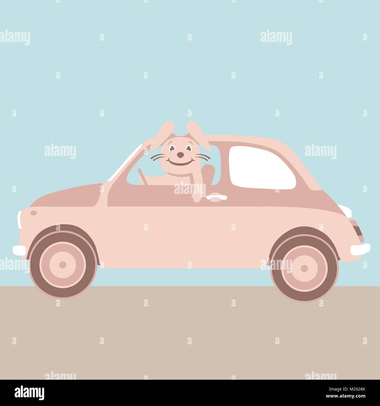 Coniglio rosa in auto illustrazione vettoriale stile piana laterale del profilo Illustrazione Vettoriale