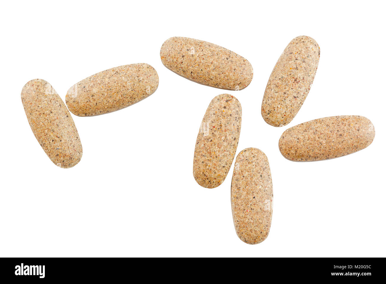 Integratori multivitaminici su sfondo bianco Foto Stock