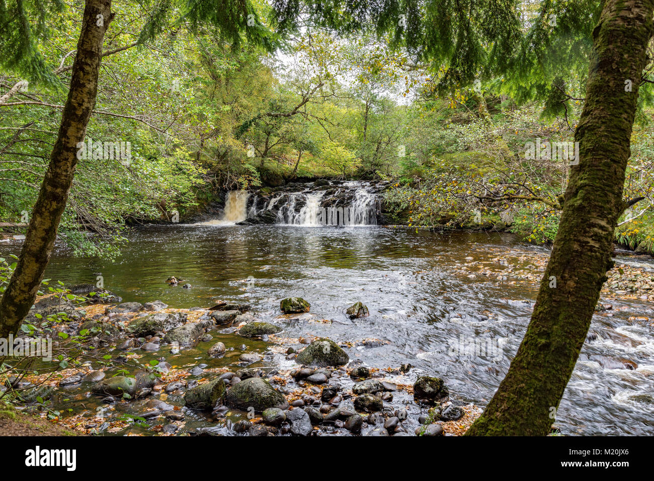 Cascata scozzese nelle Highlands della Scozia in un ambiente tranquillo Foto Stock