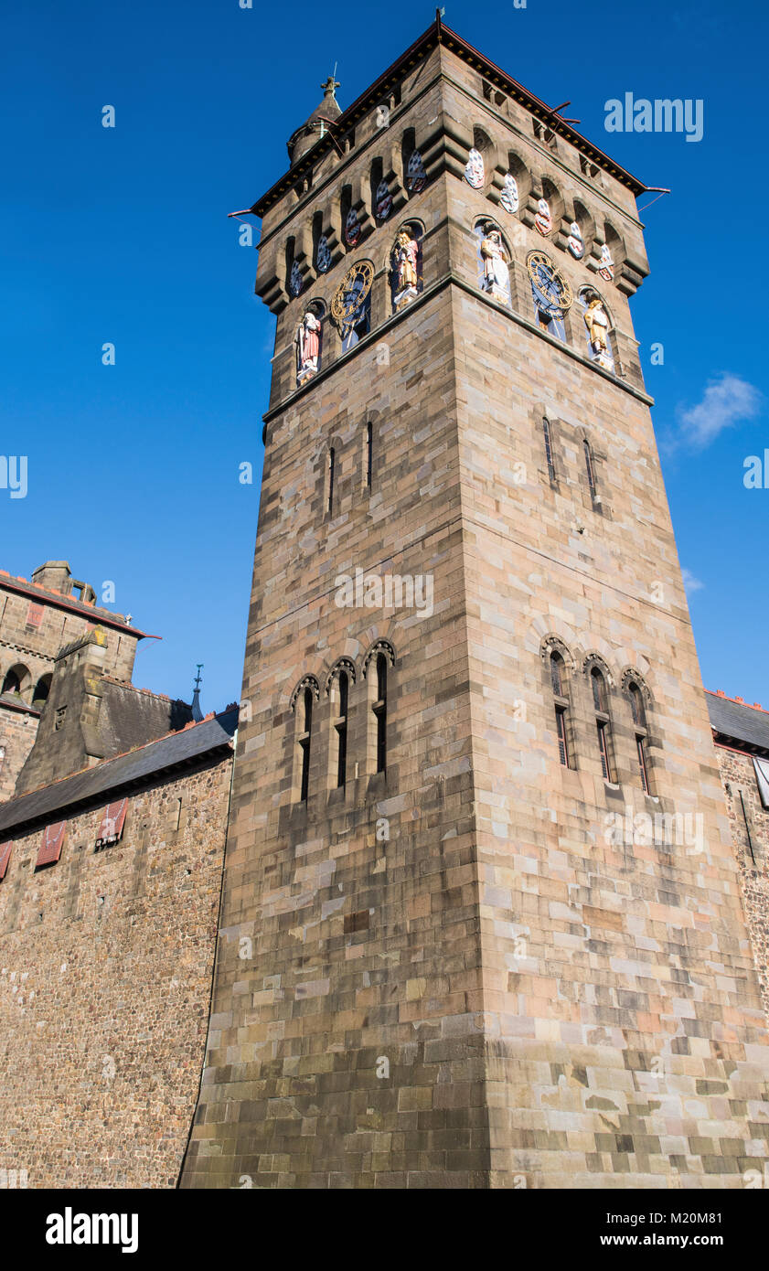 Il Castello di Cardiff di Clock Tower City Centre Cardiff Foto Stock