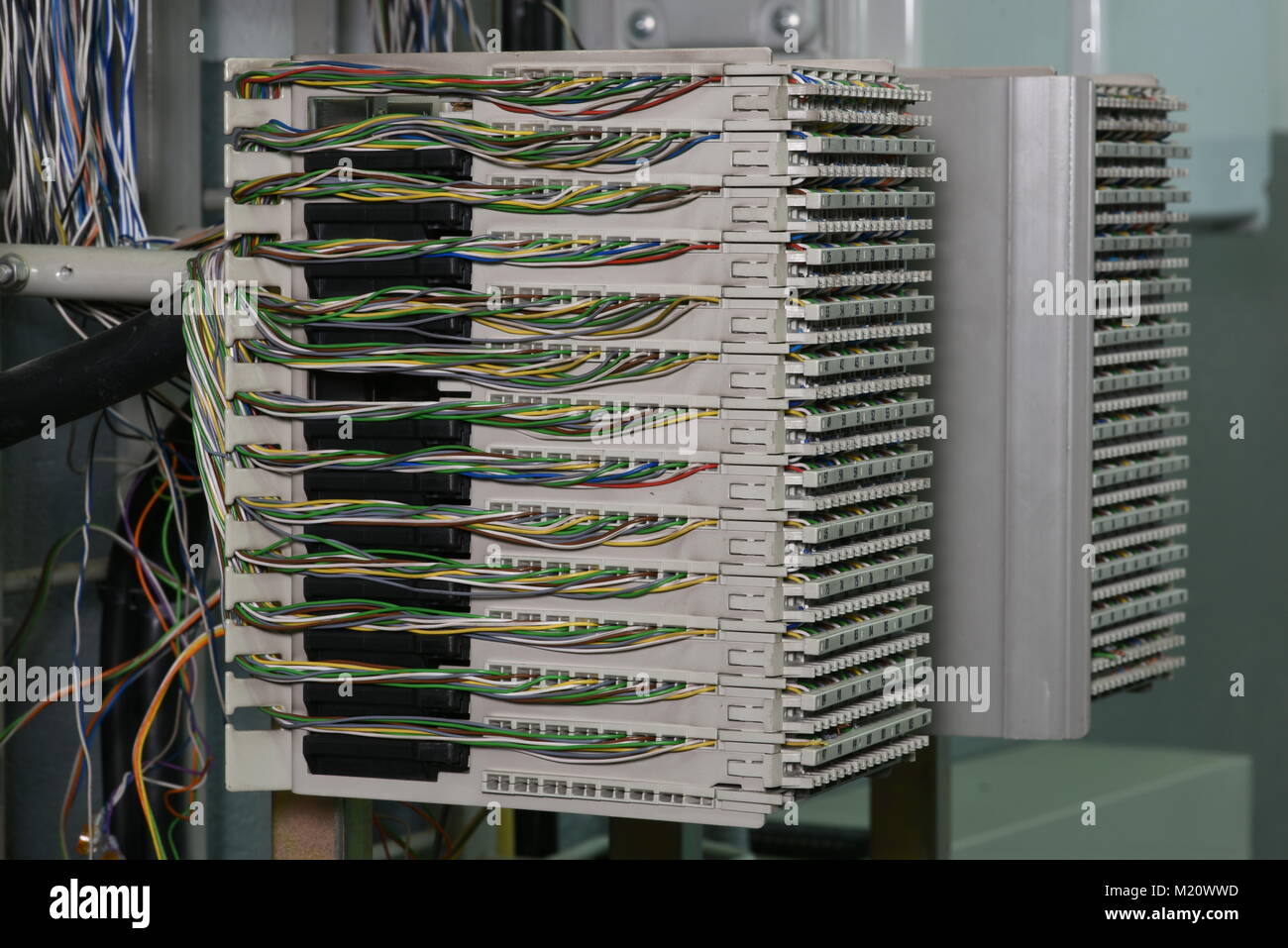 Main Distribution Frame nel centro di telecomunicazioni Foto Stock