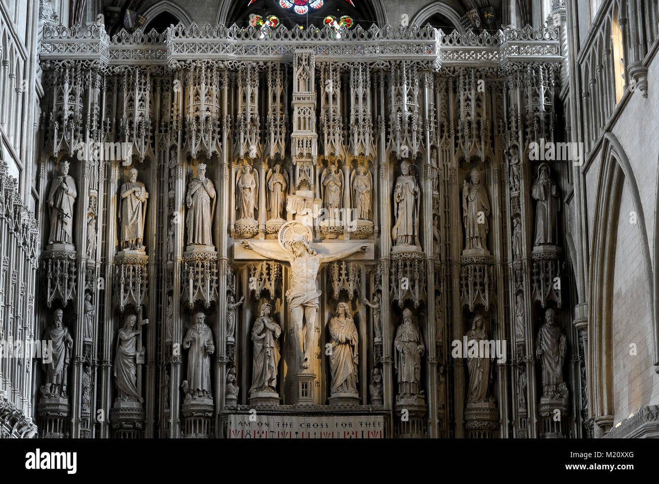 Gothic Wallingford schermo dal XV secolo in Norman, romanico e gotico Cattedrale e Chiesa Abbaziale di St Alban dal XI secolo a St Albans, Foto Stock