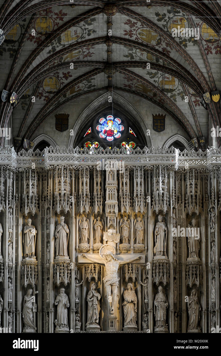 Gothic Wallingford schermo dal XV secolo in Norman, romanico e gotico Cattedrale e Chiesa Abbaziale di St Alban dal XI secolo a St Albans, Foto Stock