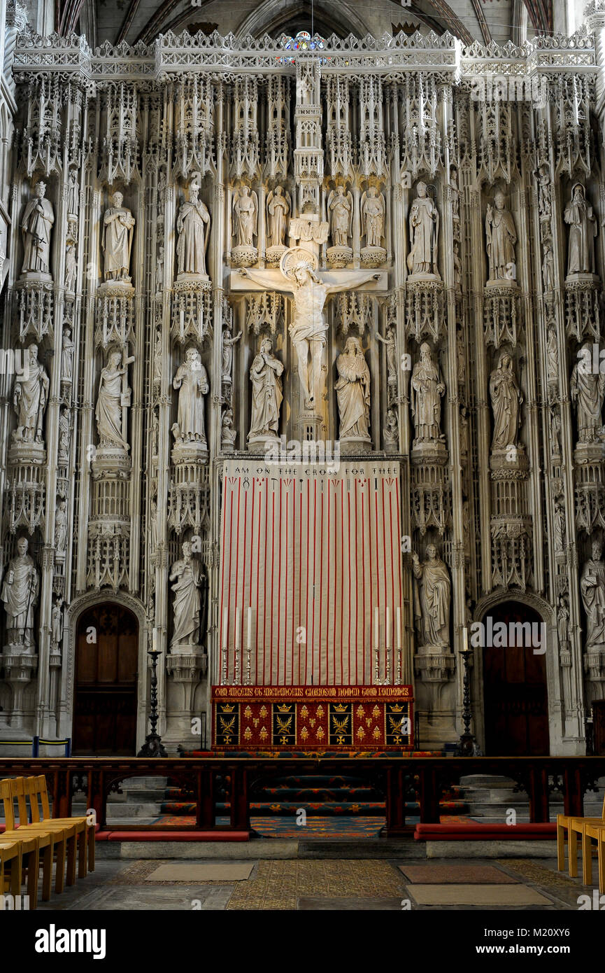 Gothic Wallingford schermo dal XV secolo in Norman, romanico e gotico Cattedrale e Chiesa Abbaziale di St Alban dal XI secolo a St Albans, Foto Stock