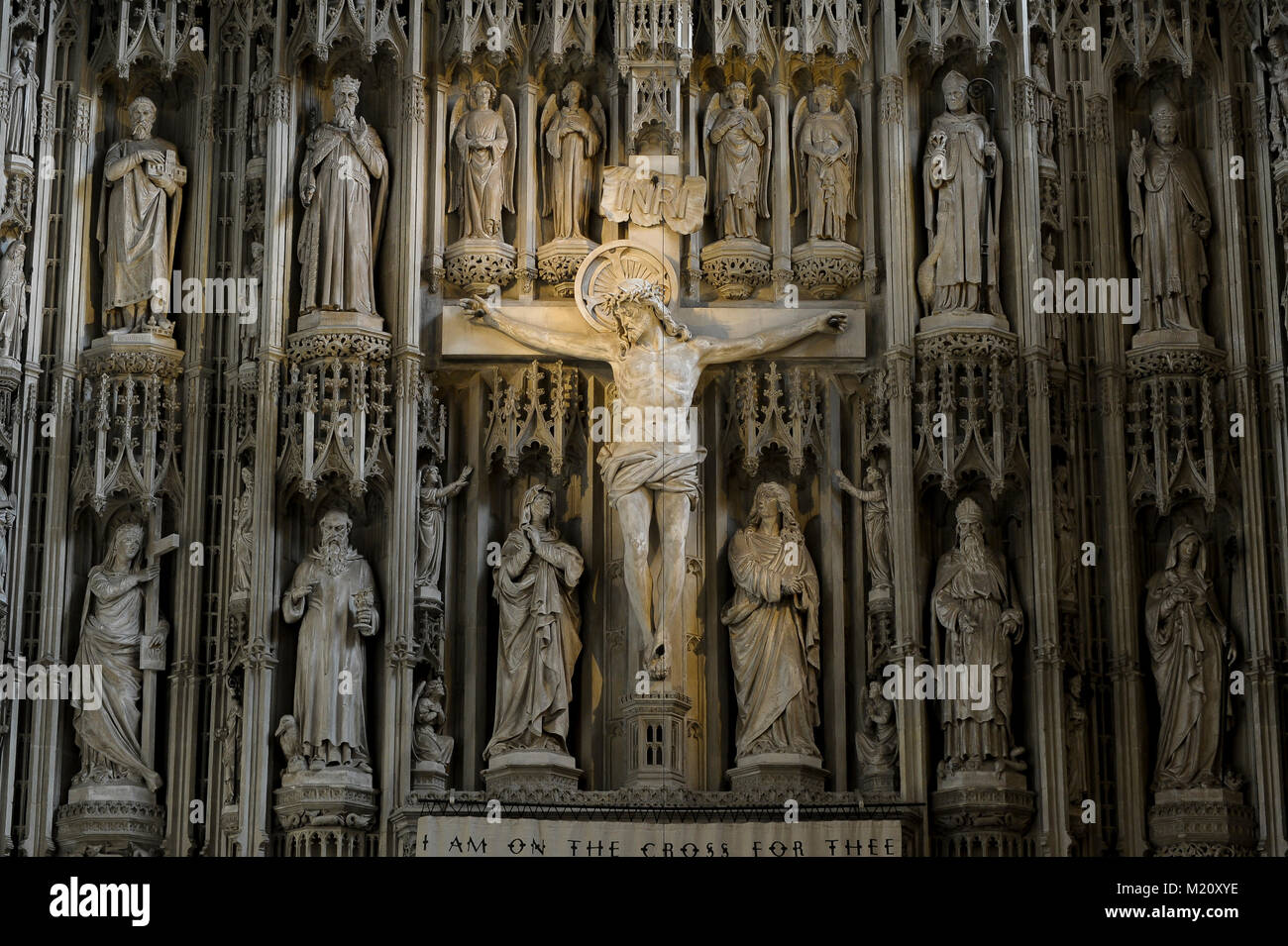 Gothic Wallingford schermo dal XV secolo in Norman, romanico e gotico Cattedrale e Chiesa Abbaziale di St Alban dal XI secolo a St Albans, Foto Stock