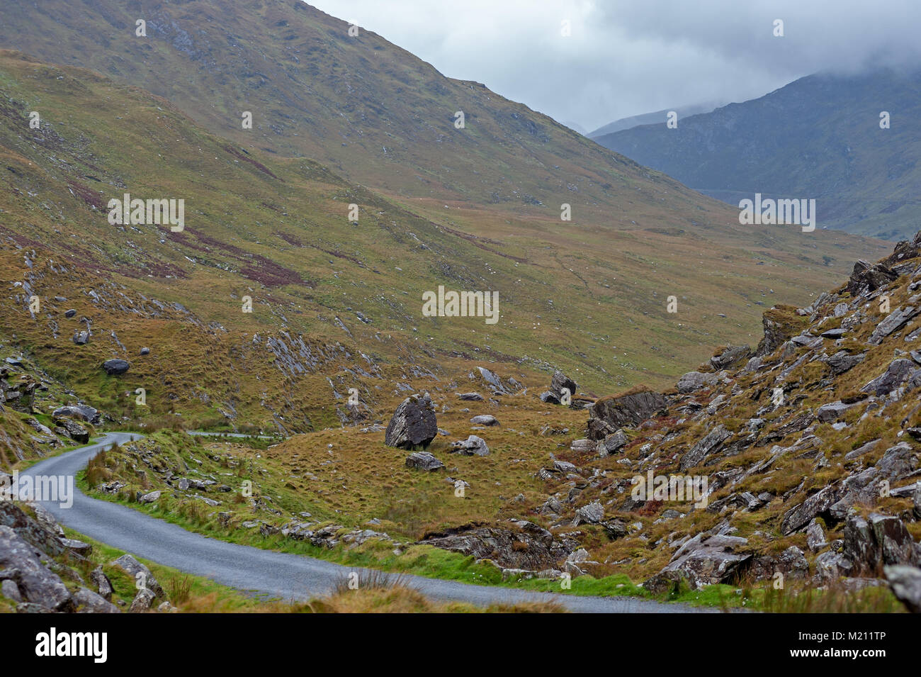 La strada attraverso Bellaghbeama Gap, Irlanda Foto Stock