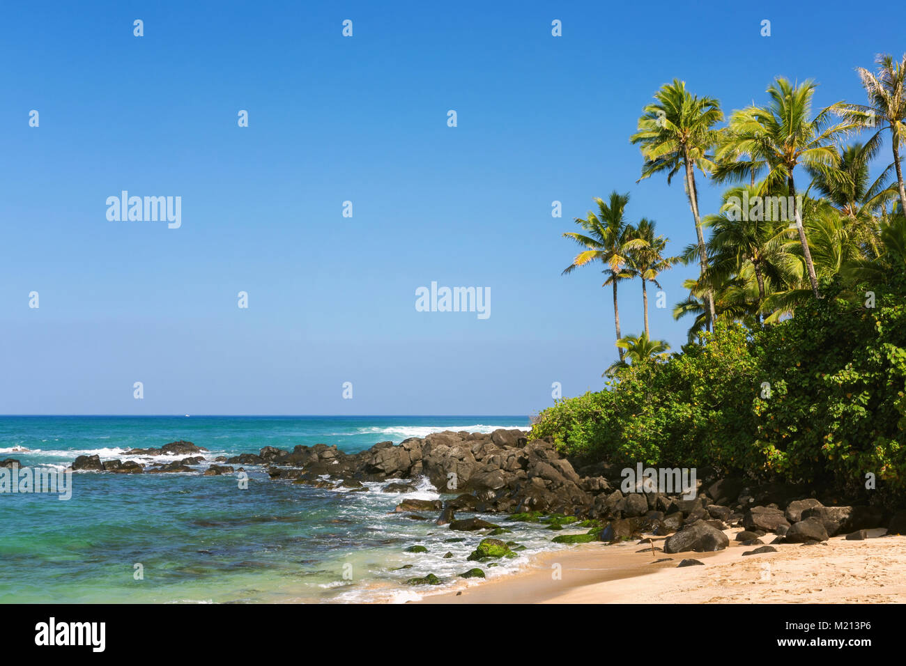 Tropical Laniakea Beach, noto anche come Turtle Beach in North Shore Oahu, Hawaii Foto Stock