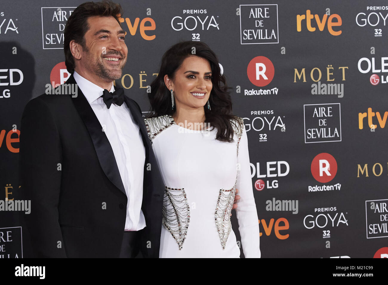 Madrid, Madrid, Spagna. 3 febbraio, 2018. Javier Bardem, Penelope Cruz assiste Goya Cinema Awards 2018 a Madrid Marriott Auditorium il 3 febbraio 2018 a Madrid, Spagna Credit: Jack Abuin/ZUMA filo/Alamy Live News Foto Stock