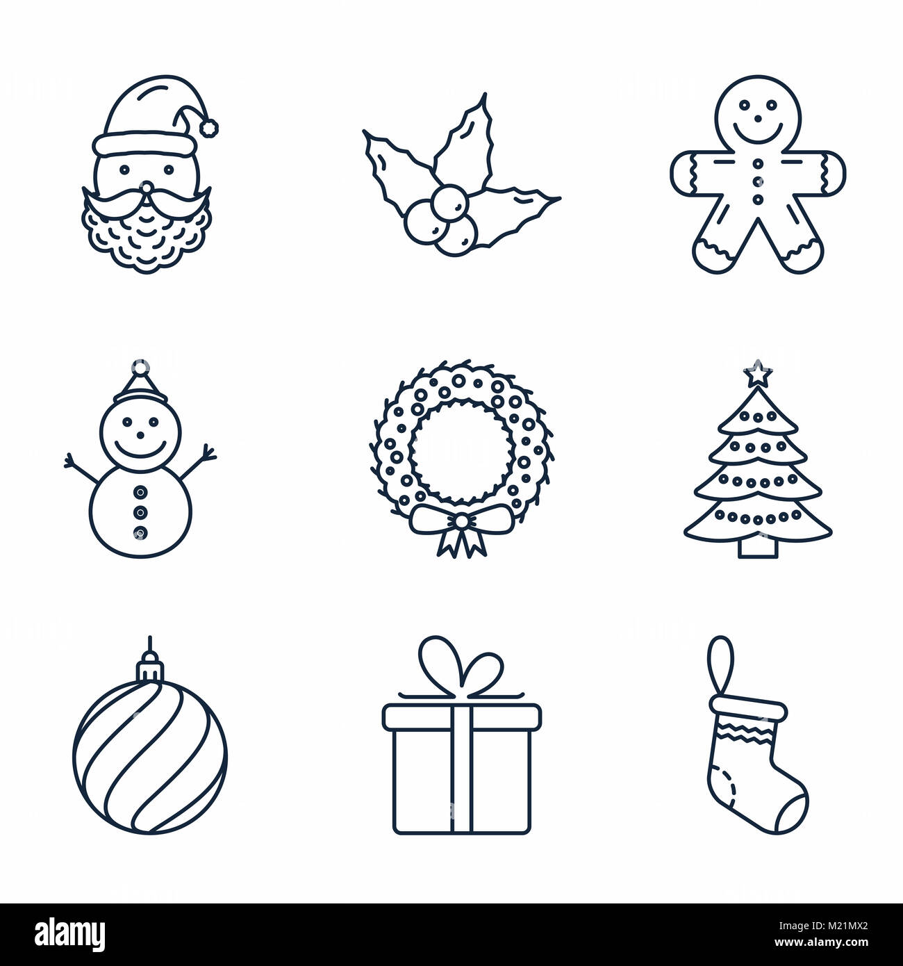 Set di base 9 linea di Natale icone, EPS vettoriali10 illustrazione Foto Stock
