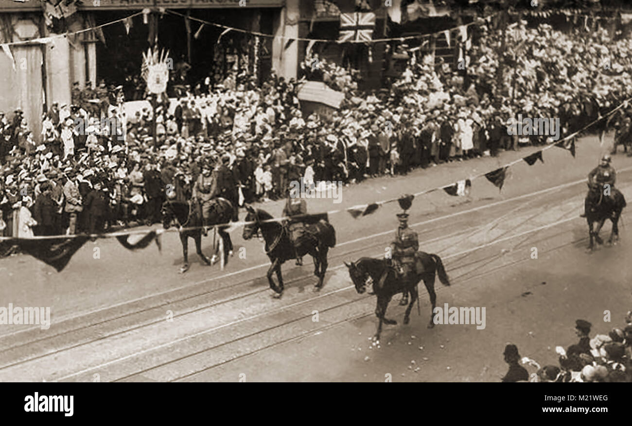 La prima guerra mondiale (1914-1918) aka la Grande Guerra o la prima guerra mondiale - una guerra di trincea - 1919 WWI personale belga Victory Parade di Londra Foto Stock