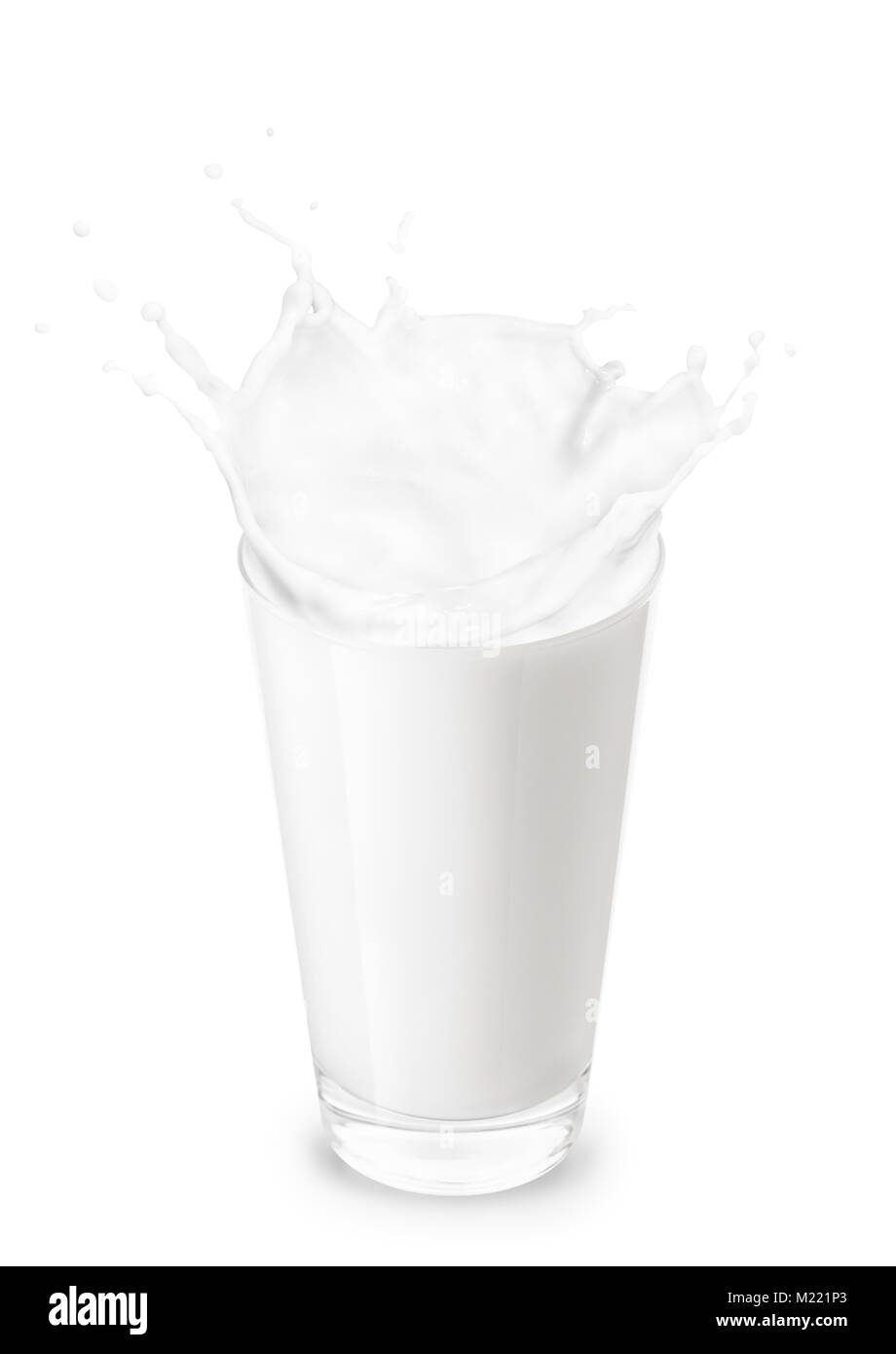 Un bicchiere di latte con schizzi Foto Stock