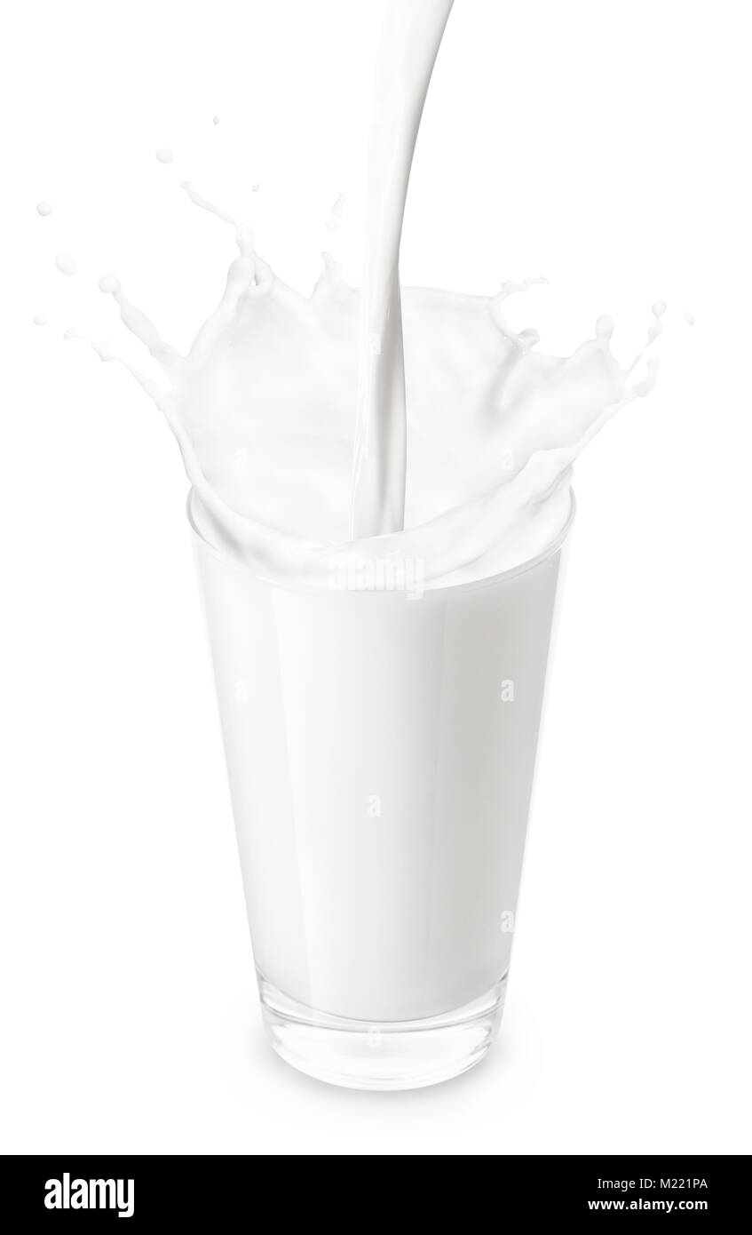 Versare il latte con splash Foto Stock