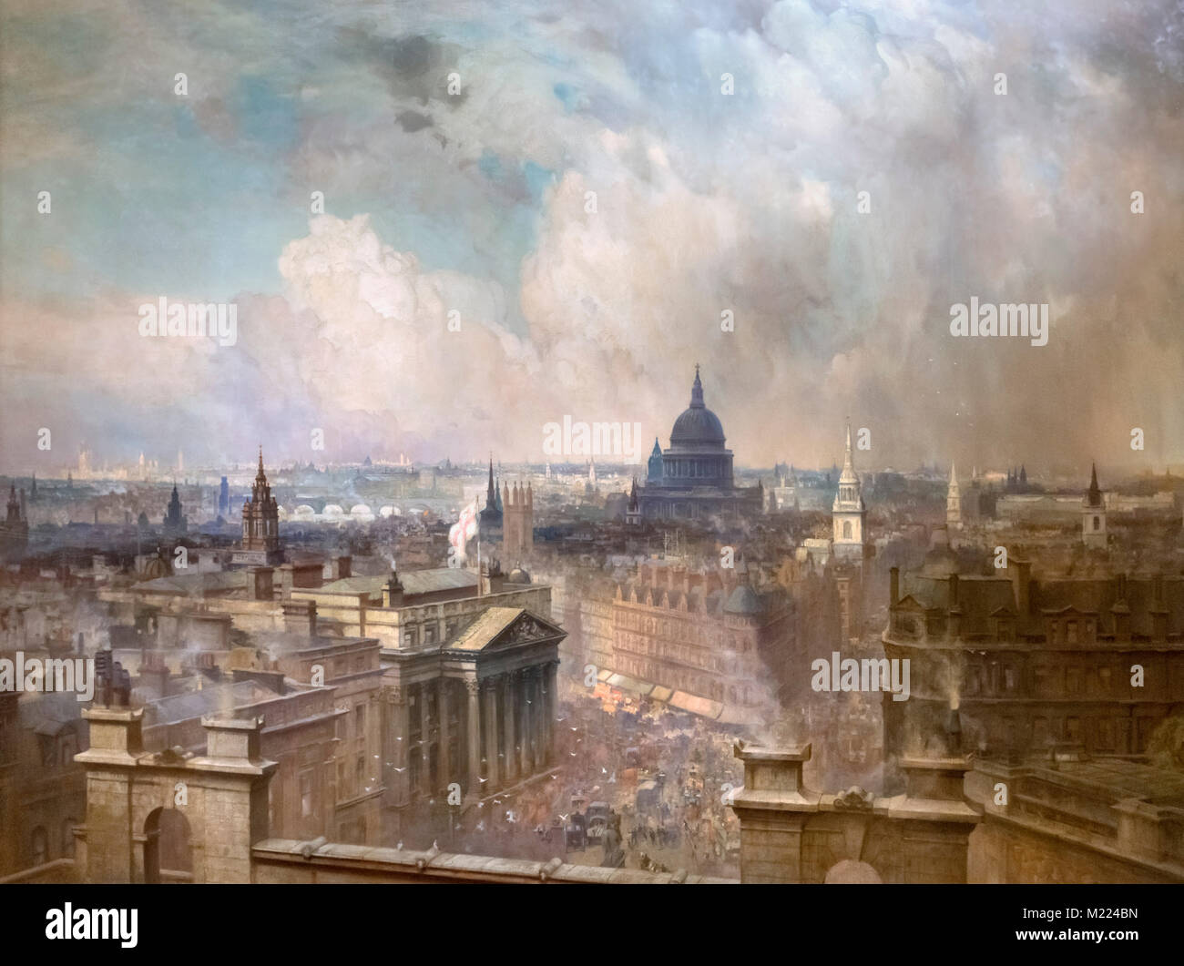Il cuore dell'impero di Niels Moeller Lund (1863-1916), olio su tela, 1904. Il dipinto mostra la skyline di Londra guardando ad ovest sopra la città dal tetto del Royal Exchange . Foto Stock