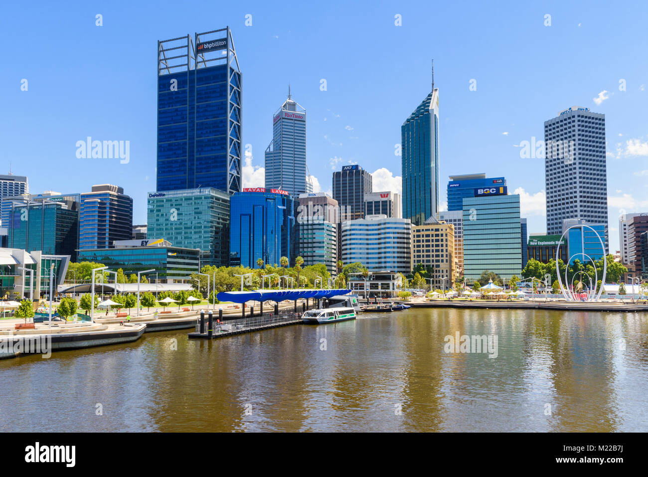 Perth cityscape compresi Elizabeth Quay e grattacieli del CBD di Perth, Perth, Australia occidentale, Australia Foto Stock