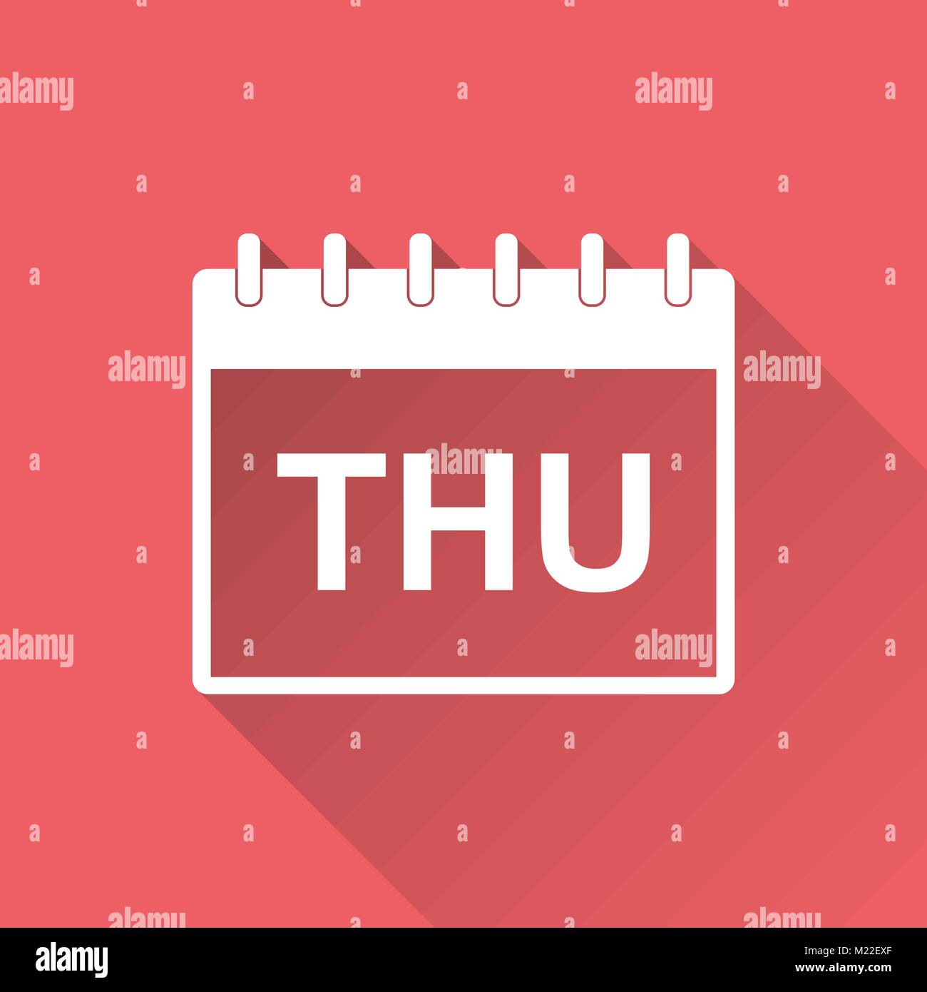 Giovedì calendario pagina icona pittogramma. Semplice piatto pittogramma per business, marketing, internet concetto su sfondo rosso con lunga ombra. Modalità alla moda Illustrazione Vettoriale