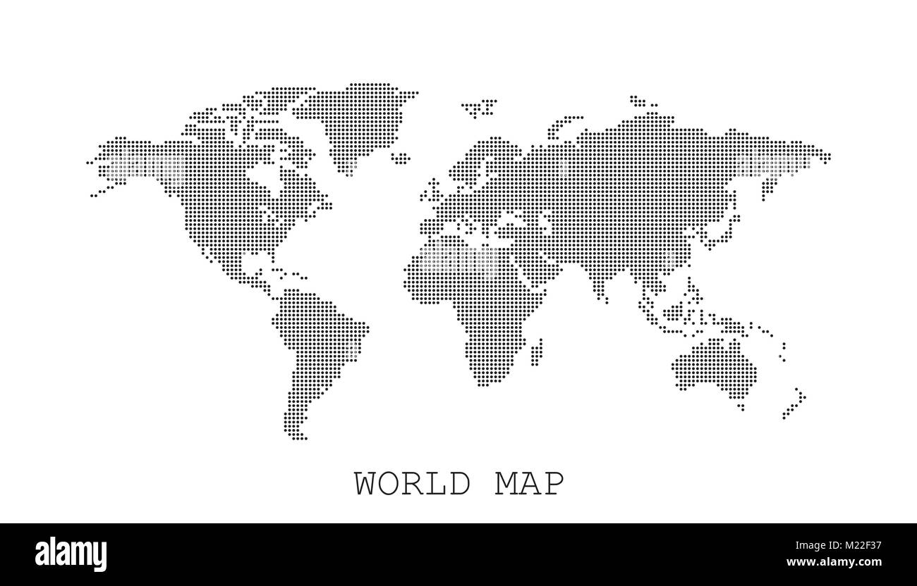 Punteggiato nero vuota mappa del mondo isolati su sfondo bianco. Mappa mondo template vettoriale per il sito web, infographics, design. Piano terra mappa del mondo con roun Illustrazione Vettoriale