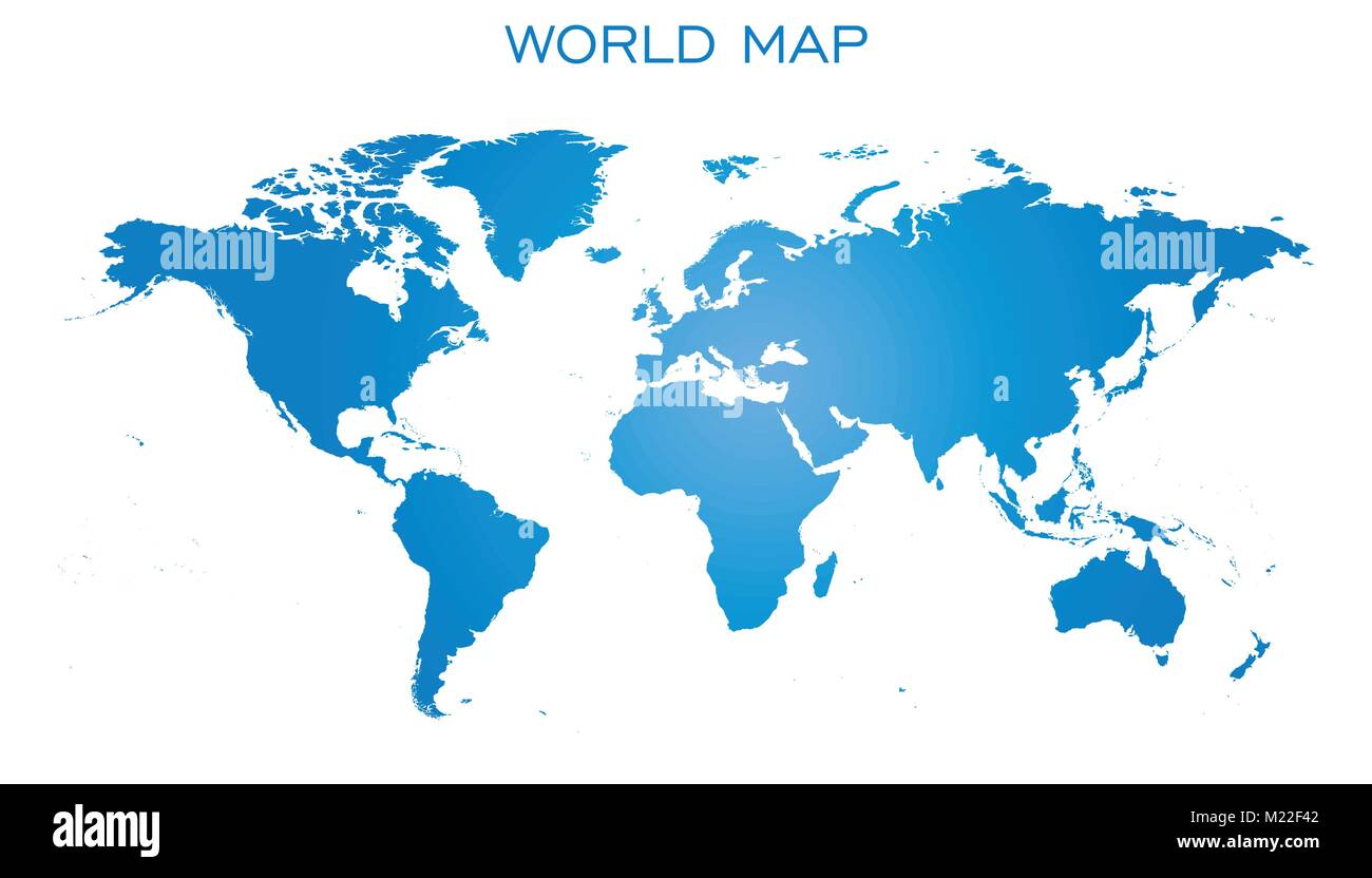 Blu vuota mappa del mondo isolati su sfondo bianco. Mappa mondo template vettoriale per il sito web, infographics, design. Piano terra mappa Mondo illustrazione. Illustrazione Vettoriale