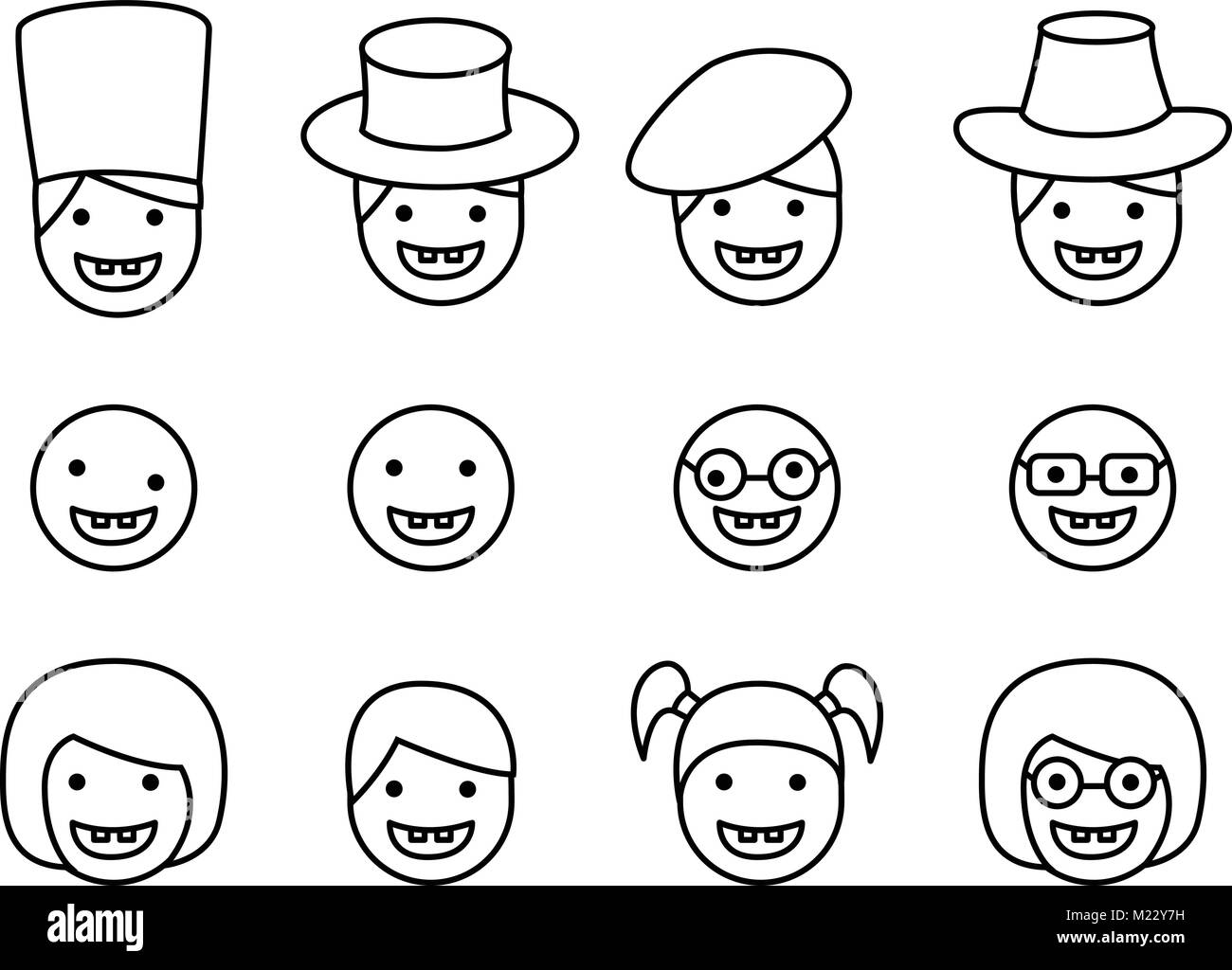 Set di sindrome di Down kid icona in stile lineare, vettore Illustrazione Vettoriale