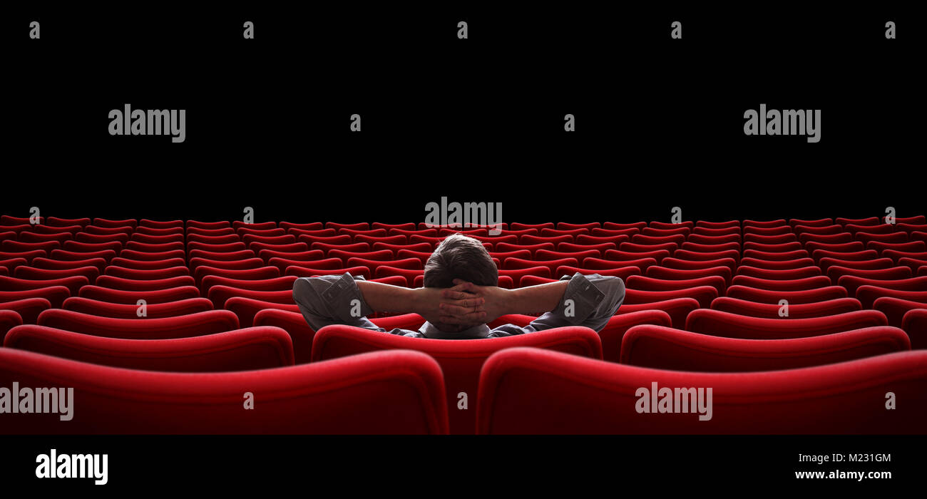 Sala vuota con lonely uomo seduto 3d illustrazione Foto Stock