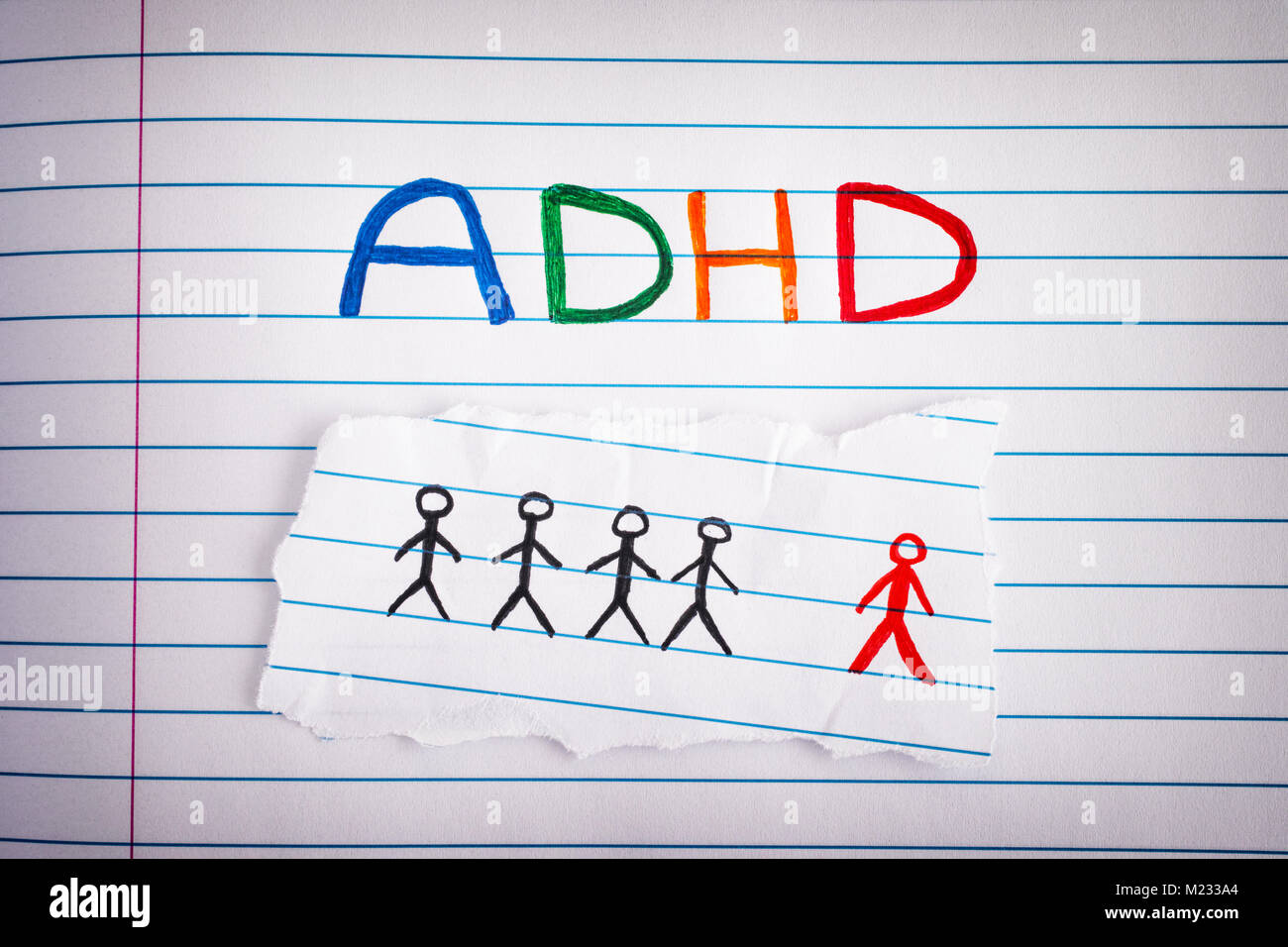 ADHD. Sigla ADHD sul foglio di notebook. Close up. L' ADHD è disturbo da deficit di attenzione e iperattività. Foto Stock