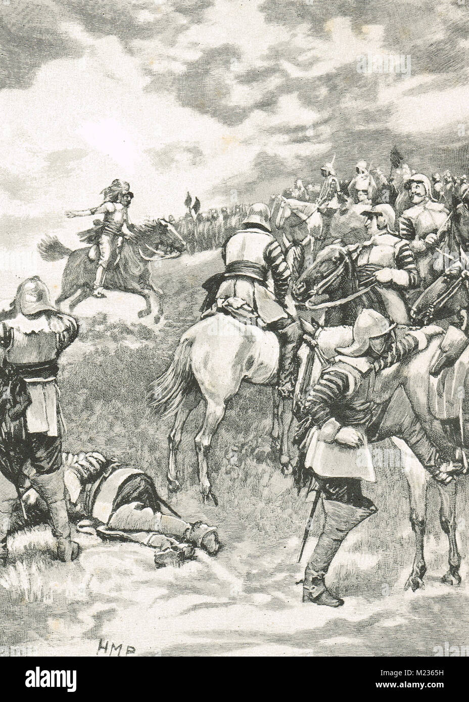 Charles I, cercando di rally il suo esercito Battaglia di Naseby, 14 giugno 1645 Foto Stock