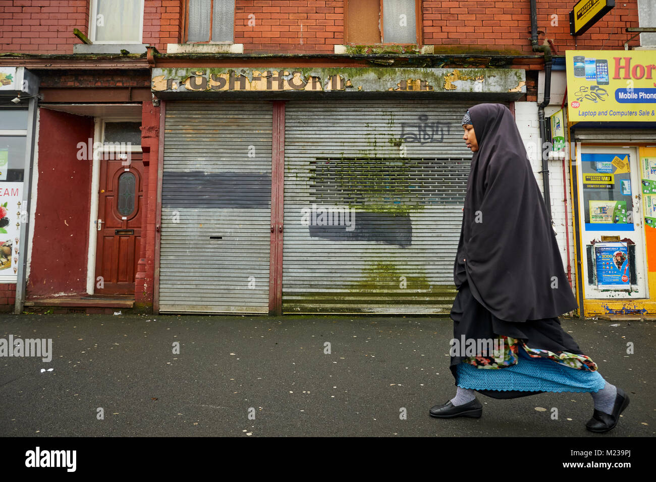 Moss Side Manchester, negozio il Claremont Road Foto Stock