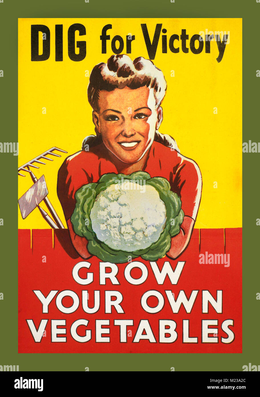 SCAVA PER LA VITTORIA POSTER 1940 della seconda guerra mondiale Propaganda Poster ‘Dig per Victory’ – fate crescere le verdure a casa... prodotte a New Zelanda Foto Stock