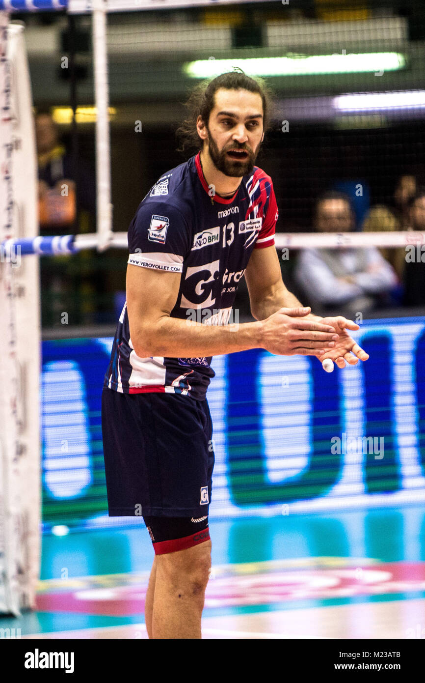 Monza, Italia. 04 feb 2018. Beretta Thomas durante l'A1 match tra Gi Group Monza e Kioene Padova il 04 febbraio a Monza, Italia. Il risultato finale è 3-1 per gi Group Monza Credito: Mairo Cinquetti/Pacific Press/Alamy Live News Foto Stock