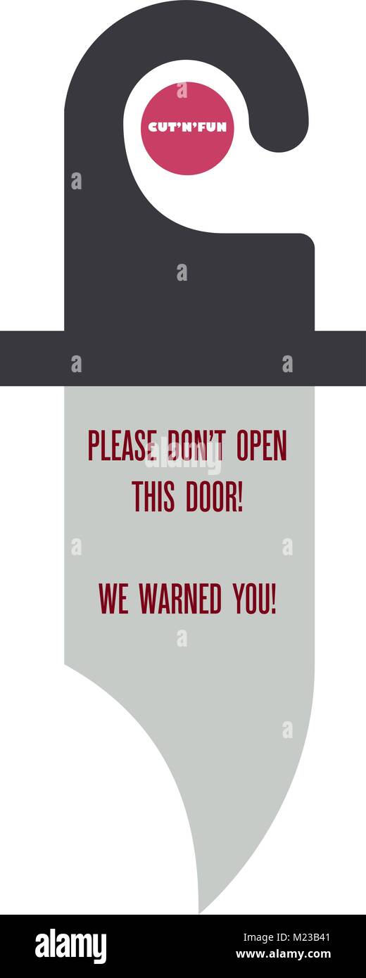 Funny porta appendiabiti design. Coltello stilizzata con testo di avvertimento. Basta tagliare fuori e divertirsi. Illustrazione Vettoriale