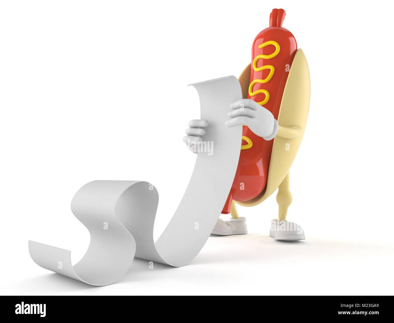 Hot Dog lettura di caratteri lunga lista su sfondo bianco Foto Stock