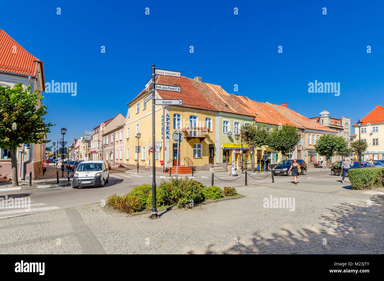 Town Hall sul Marketplace in Dzialdowo (ger.: Soldau), Warmian-Masurian voivodato, Polonia, l'Europa. Foto Stock