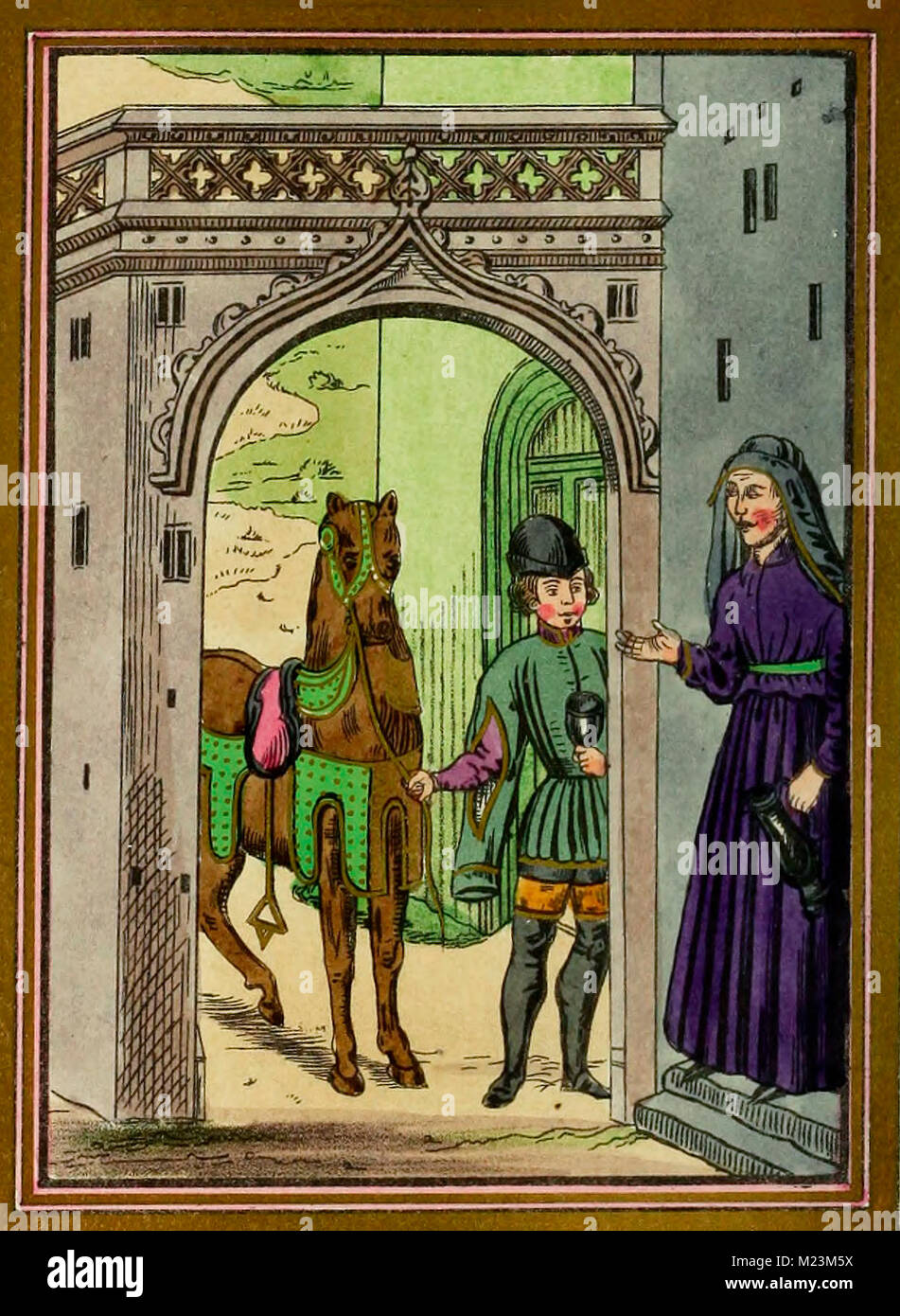 Una femmina di attendant servire il vino ad un groom Foto Stock