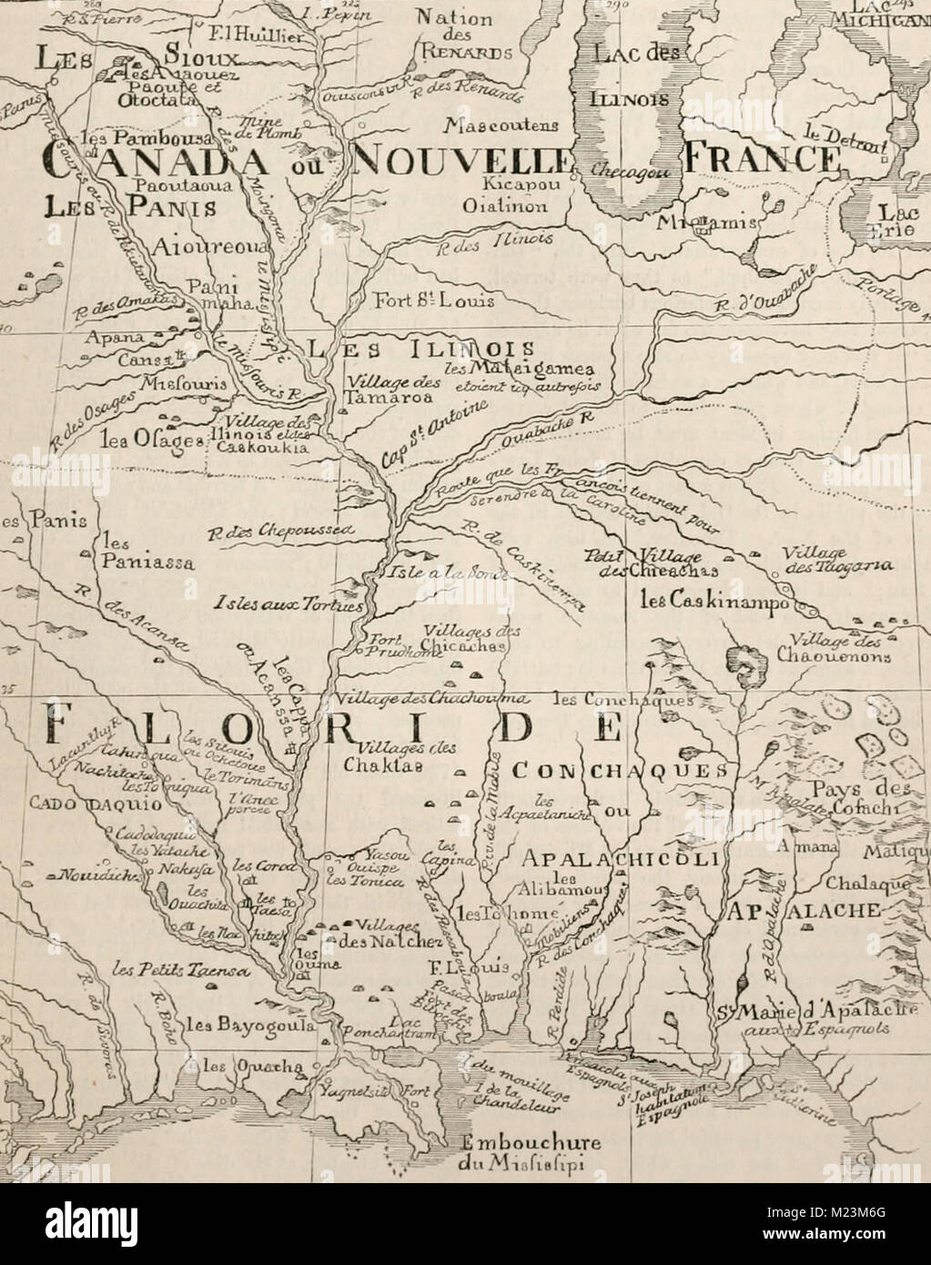 Mappa precedente del corso del Mississippi Foto Stock