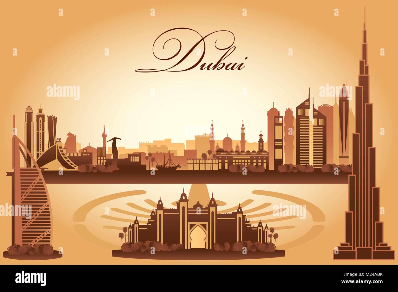 Dubai City skyline silhouette sfondo, illustrazione vettoriale Illustrazione Vettoriale