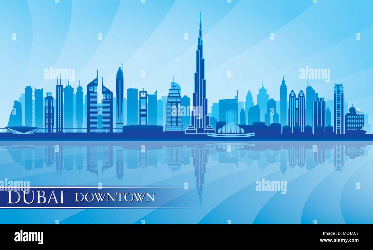 Dubai Downtown skyline della città sullo sfondo di silhouette, illustrazione vettoriale Illustrazione Vettoriale